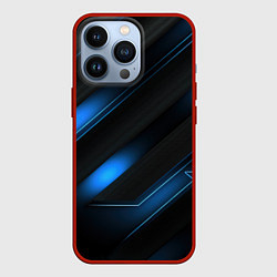Чехол для iPhone 13 Pro Синий неоновый яркий свет на черном абстрактном фо, цвет: 3D-красный