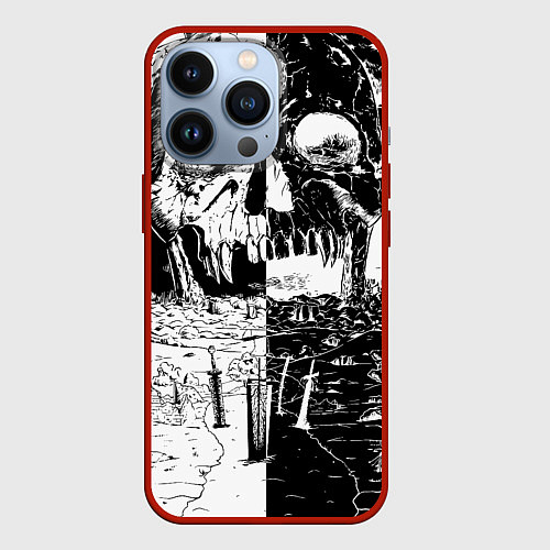 Чехол iPhone 13 Pro Череп - Черный клевер / 3D-Красный – фото 1