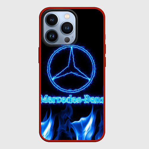 Чехол iPhone 13 Pro Mercedes-benz blue neon / 3D-Красный – фото 1