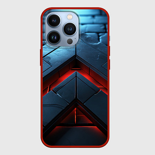 Чехол iPhone 13 Pro Объемная плитка с красным свечением / 3D-Красный – фото 1