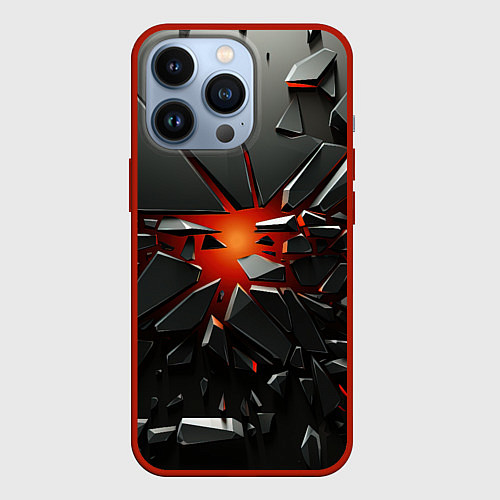 Чехол iPhone 13 Pro Взрыв и черные камни / 3D-Красный – фото 1