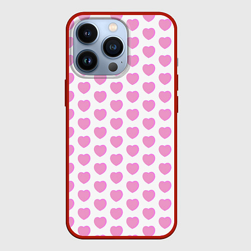 Чехол iPhone 13 Pro Нежные розовые сердечки / 3D-Красный – фото 1