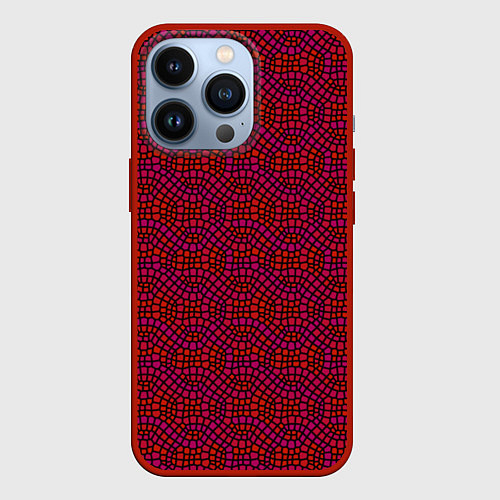 Чехол iPhone 13 Pro Витражный паттерн оттенков красного / 3D-Красный – фото 1