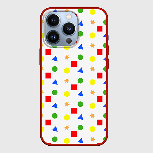 Чехол iPhone 13 Pro Разноцветные геометрические фигурки / 3D-Красный – фото 1