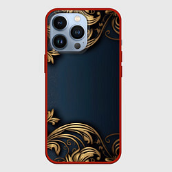 Чехол для iPhone 13 Pro Лепнина объемные золотые узоры на ткани, цвет: 3D-красный