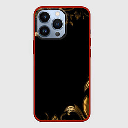 Чехол для iPhone 13 Pro Объемные узоры на черной ткани лепнина, цвет: 3D-красный