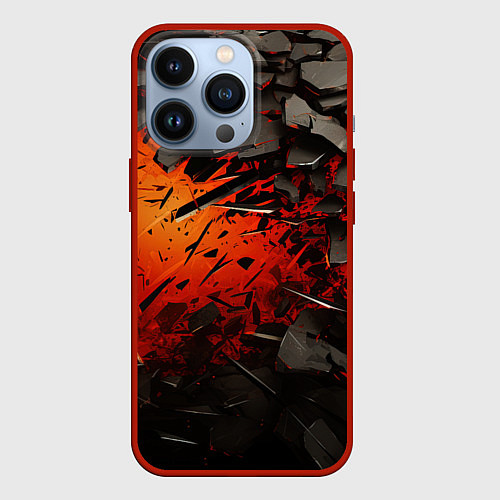 Чехол iPhone 13 Pro Черные камни на красном взрыв / 3D-Красный – фото 1