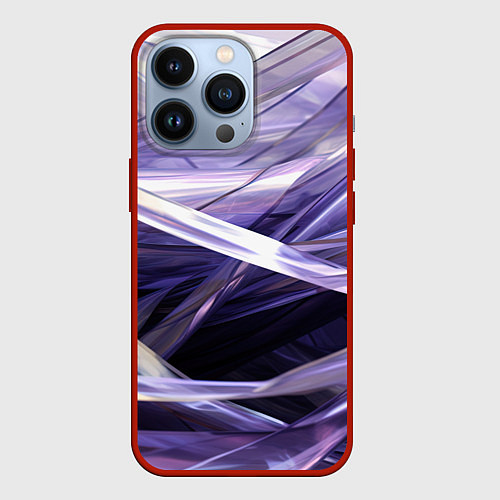 Чехол iPhone 13 Pro Фиолетовые прозрачные полосы / 3D-Красный – фото 1