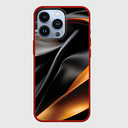 Чехол для iPhone 13 Pro Черная и оранжевая материя, цвет: 3D-красный