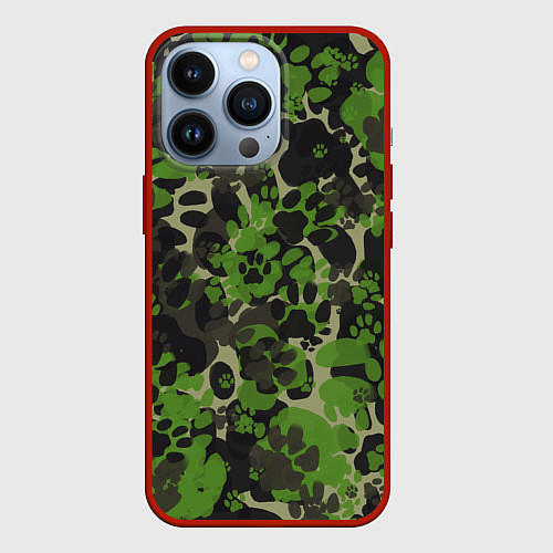 Чехол iPhone 13 Pro Котячий камуфляж / 3D-Красный – фото 1
