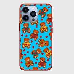 Чехол для iPhone 13 Pro Мишки в цветных свитерах и сердечки, цвет: 3D-красный