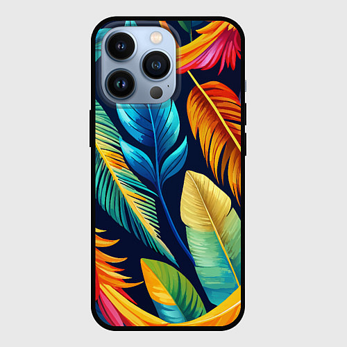 Чехол iPhone 13 Pro Пёстрые пёрышки попугаев / 3D-Черный – фото 1