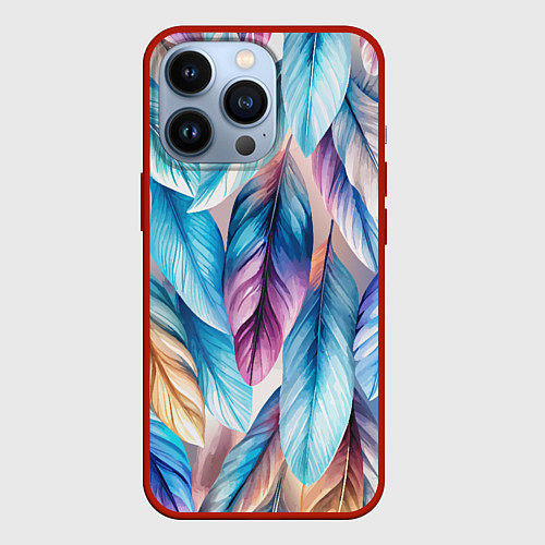 Чехол iPhone 13 Pro Акварельные перья птиц / 3D-Красный – фото 1