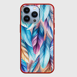 Чехол для iPhone 13 Pro Акварельные перья птиц, цвет: 3D-красный