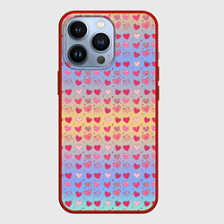 Чехол для iPhone 13 Pro Много сердечек, цвет: 3D-красный
