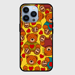 Чехол для iPhone 13 Pro Игрушечные мишки и сердечки, цвет: 3D-черный