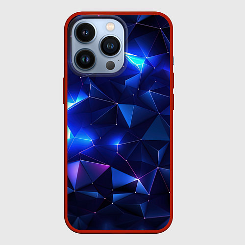Чехол iPhone 13 Pro Синие яркие мелкие осколки калейдоскоп / 3D-Красный – фото 1
