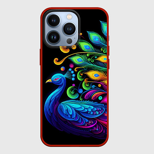 Чехол iPhone 13 Pro Neon peacock - art / 3D-Красный – фото 1
