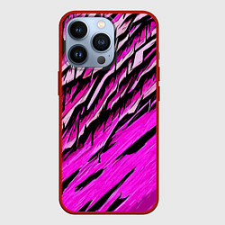 Чехол для iPhone 13 Pro Розовые и чёрные полосы, цвет: 3D-красный