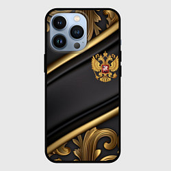 Чехол для iPhone 13 Pro Золотой герб России на черном фоне лепнина, цвет: 3D-черный