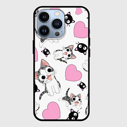 Чехол для iPhone 13 Pro Влюблённый котик аниме и сердечки, цвет: 3D-черный