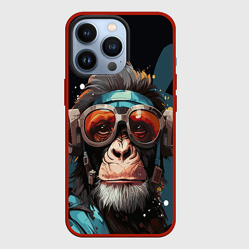 Чехол iPhone 13 Pro Крутая обезьяна в очках / 3D-Красный – фото 1