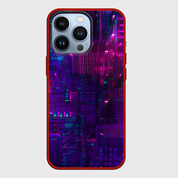 Чехол для iPhone 13 Pro Неоновые огни квадратов, цвет: 3D-красный