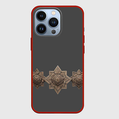 Чехол iPhone 13 Pro Орнамент резного дерева на поясе / 3D-Красный – фото 1