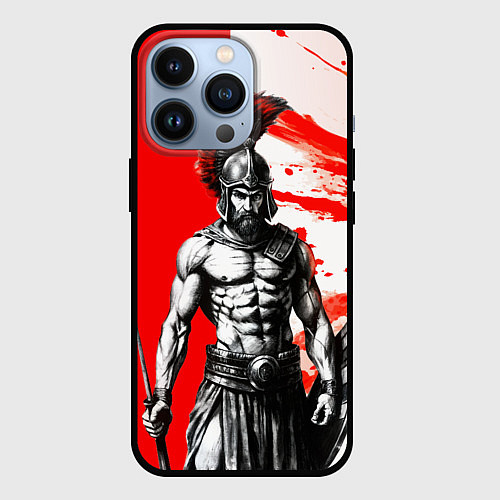 Чехол iPhone 13 Pro Гладиатор Спартак красно белые / 3D-Черный – фото 1
