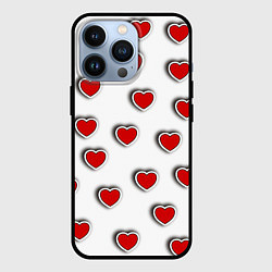 Чехол для iPhone 13 Pro Стикеры наклейки объемные сердечки, цвет: 3D-черный
