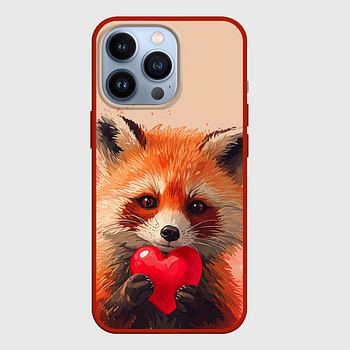 Чехол iPhone 13 Pro Лисичка держит сердце 14 февраля / 3D-Красный – фото 1