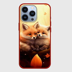 Чехол для iPhone 13 Pro Влюбленные лисички 14 февраля, цвет: 3D-красный