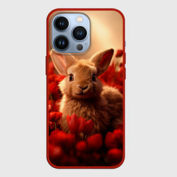 Чехол для iPhone 13 Pro Влюбленный кролик в розах, цвет: 3D-красный