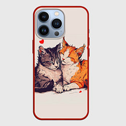 Чехол для iPhone 13 Pro Влюбленные коты 14 февраля, цвет: 3D-красный