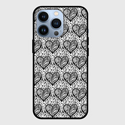 Чехол iPhone 13 Pro Сердце в черно белых узорах