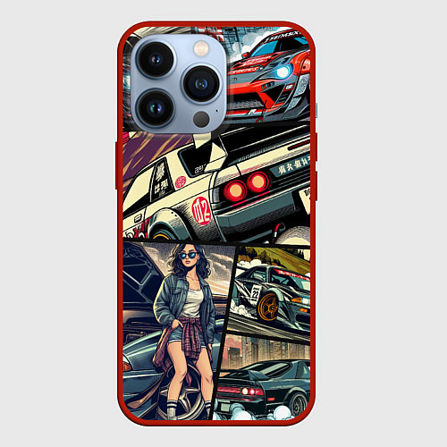 Чехол iPhone 13 Pro Japanese cars art / 3D-Красный – фото 1