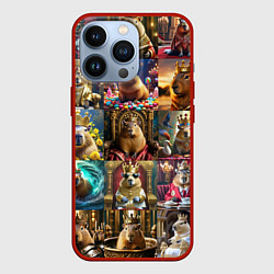 Чехол для iPhone 13 Pro Коллаж много капибар в короне, цвет: 3D-красный