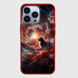 Чехол для iPhone 13 Pro Кот в облаках космической туманности, цвет: 3D-красный