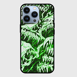 Чехол iPhone 13 Pro Белые клыки на зелёном фоне