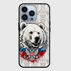 Чехол для iPhone 13 Pro Белый медведь и белый герб России, цвет: 3D-черный