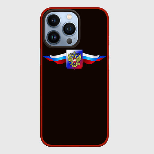 Чехол iPhone 13 Pro Герб России с ленточками / 3D-Красный – фото 1