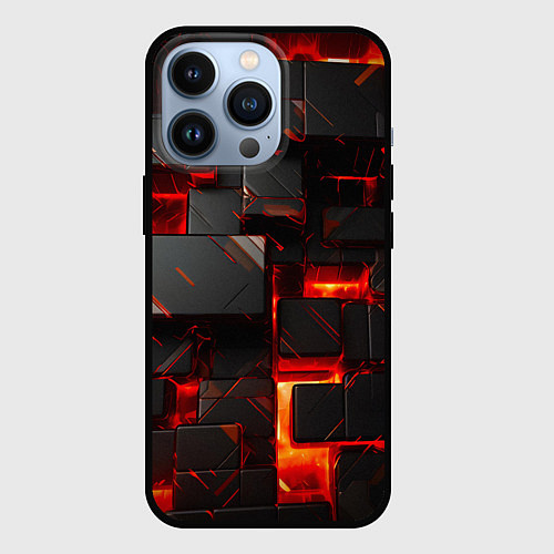 Чехол iPhone 13 Pro Неоновые квадратики / 3D-Черный – фото 1