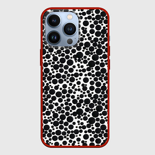 Чехол iPhone 13 Pro Чёрный горох на белом фоне / 3D-Красный – фото 1