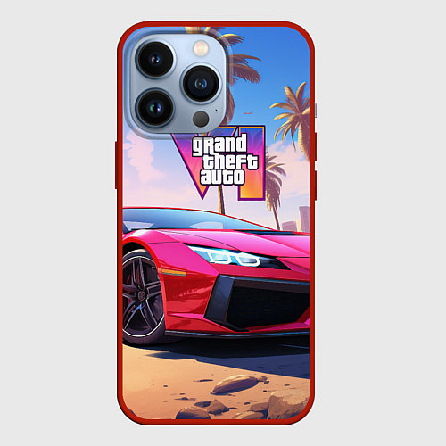 Чехол iPhone 13 Pro GTA 6 logo auto style / 3D-Красный – фото 1