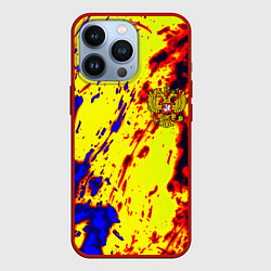 Чехол для iPhone 13 Pro Герб РФ огненный стиль текстура, цвет: 3D-красный