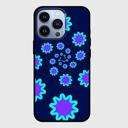 Чехол для iPhone 13 Pro Спираль фиолетовых звезд с циан контуром на темном, цвет: 3D-черный