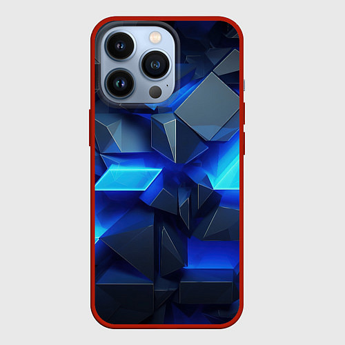 Чехол iPhone 13 Pro Черно-синий абстрактный фон / 3D-Красный – фото 1