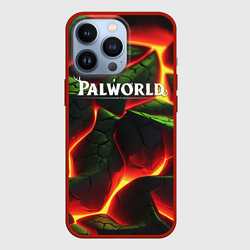Чехол iPhone 13 Pro Palworld логотип на зеленой абстракции фон / 3D-Красный – фото 1