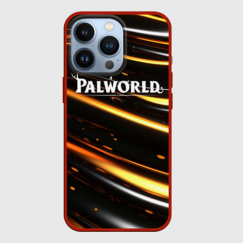 Чехол iPhone 13 Pro Palworld логотип золотые волны на черном / 3D-Красный – фото 1