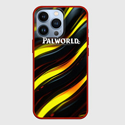 Чехол для iPhone 13 Pro Palworld логотип золотые и черные волны, цвет: 3D-красный